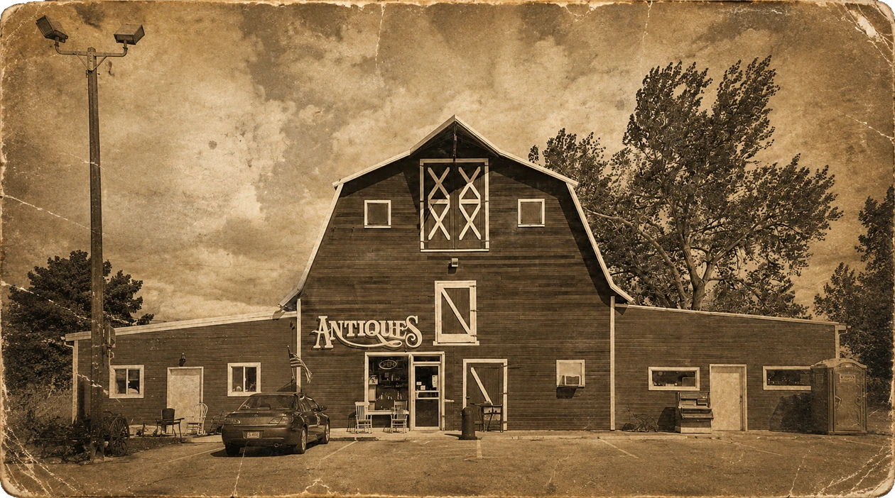Historic photograph of the original Red Barn